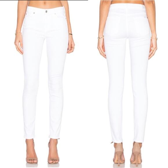 NWT 7 For All Mankind White Skinny Jeans Mid Rise Classic Stretch Ankle Size 24 - Picture 1 of 12